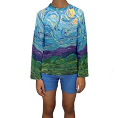 A Very Very Starry Night Kids  Long Sleeve Swimwear by arwwearableart