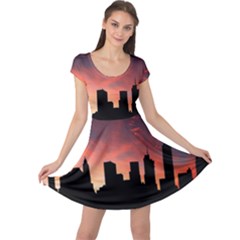 Skyline Panoramic City Architecture Cap Sleeve Dress by Sudhe