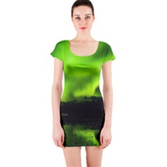 Aurora Borealis Northern Lights Sky Short Sleeve Bodycon Dress by Sudhe