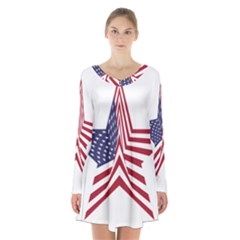 A Star With An American Flag Pattern Long Sleeve Velvet V-neck Dress by Sudhe