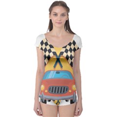 Automobile Car Checkered Drive Boyleg Leotard  by Sudhe