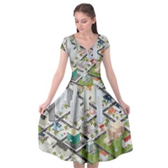 Simple Map Of The City Cap Sleeve Wrap Front Dress by Sudhe