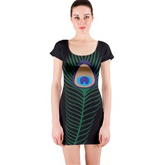 Peacock Feather Short Sleeve Bodycon Dress by Sudhe