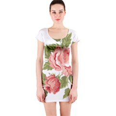 Flower Rose Pink Red Romantic Short Sleeve Bodycon Dress by Sudhe