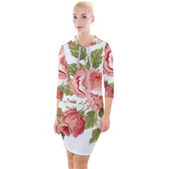 Flower Rose Pink Red Romantic Quarter Sleeve Hood Bodycon Dress by Sudhe