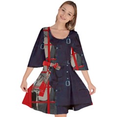 Red London Phone Boxes Velour Kimono Dress by Sudhe