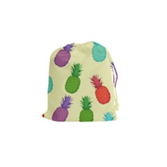 Colorful Pineapples Wallpaper Background Drawstring Pouch (small) by Sudhe