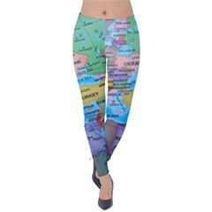 Globe World Map Maps Europe Velvet Leggings by Sudhe