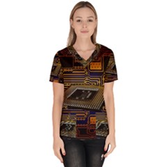 Processor Cpu Board Circuits Women s V-neck Scrub Top by Sudhe