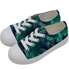Fractal Turquoise Feather Swirl Kids  Low Top Canvas Sneakers by Sudhe