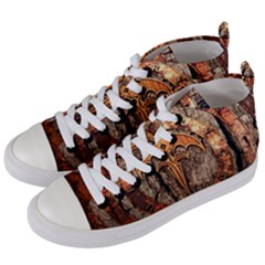 Queensryche Heavy Metal Hard Rock Bands Logo On Wood Women s Mid-top Canvas Sneakers by Sudhe