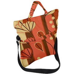 Amber Yellow Stripes Leaves Floral Fold Over Handle Tote Bag by Mariart