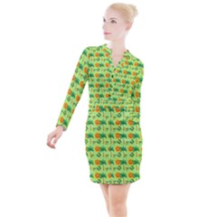 Holiday Tropical Smiley Face Palm Button Long Sleeve Dress by Pakrebo