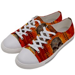 Awesome Skull With Celtic Knot With Fire On The Background Women s Low Top Canvas Sneakers by FantasyWorld7