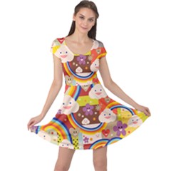 Rainbow Vintage Retro Style Kids Rainbow Vintage Retro Style Kid Funny Pattern With 80s Clouds Cap Sleeve Dress by genx