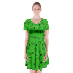 St Patricks Day Pattern Short Sleeve V-neck Flare Dress by Valentinaart