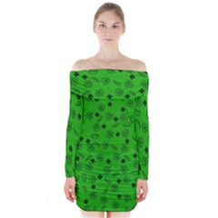 St Patricks Day Pattern Long Sleeve Off Shoulder Dress by Valentinaart