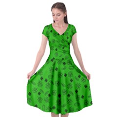 St Patricks Day Pattern Cap Sleeve Wrap Front Dress by Valentinaart