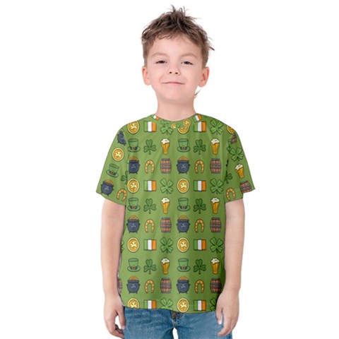 St Patricks Day Pattern Kids  Cotton Tee by Valentinaart