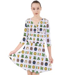 St Patricks Day Pattern Quarter Sleeve Front Wrap Dress by Valentinaart