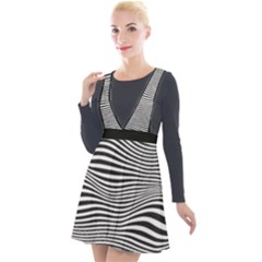 Retro Psychedelic Waves Pattern 80s Black And White Plunge Pinafore Velour Dress by genx