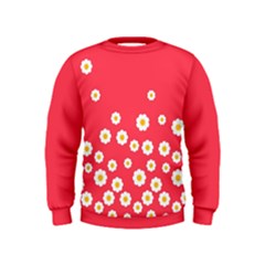 Flowers White Daisies Pattern Red Background Flowers White Daisies Pattern Red Bottom Kids  Sweatshirt by genx