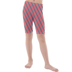 Living Coral Diagonal Stripes Kids  Mid Length Swim Shorts by LoolyElzayat