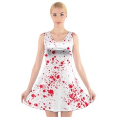 Red And White Splatter Abstract Print V-neck Sleeveless Dress by dflcprintsclothing