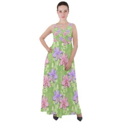 Lily Flowers Green Plant Natural Empire Waist Velour Maxi Dress by Pakrebo