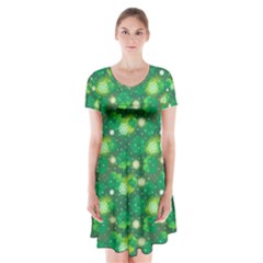 Leaf Clover Star Glitter Seamless Short Sleeve V-neck Flare Dress by Pakrebo