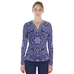 Tile Design Art Mosaic Pattern V-neck Long Sleeve Top by Pakrebo