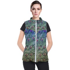 Peacock Feathers Colorful Feather Women s Puffer Vest by Pakrebo