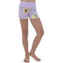 Avocado Green With Pastel Violet Background2 Avocado Pastel Light Violet Kids  Lightweight Velour Yoga Shorts View1