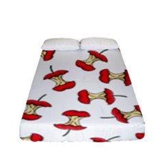 Red Apple Core Funny Retro Pattern Half On White Background Fitted Sheet (full/ Double Size) by genx