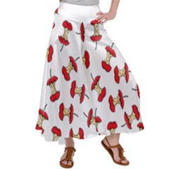 Red Apple Core Funny Retro Pattern Half On White Background Satin Palazzo Pants by genx