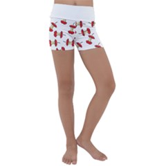 Red Apple Core Funny Retro Pattern Half On White Background Kids  Lightweight Velour Yoga Shorts by genx