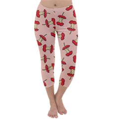 Red Apple Core Funny Retro Pattern Half Eaten On Pastel Orange Background Capri Winter Leggings  by genx