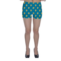 Toast With Cheese Funny Retro Pattern Turquoise Green Background Skinny Shorts by genx