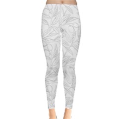 Organic Olive Leaves Pattern Hand Drawn Black And White Leggings  by genx