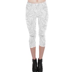 Organic Olive Leaves Pattern Hand Drawn Black And White Capri Leggings  by genx