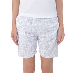 Organic Olive Leaves Pattern Hand Drawn Black And White Women s Basketball Shorts by genx