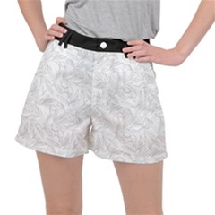 Organic Olive Leaves Pattern Hand Drawn Black And White Stretch Ripstop Shorts by genx