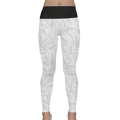 Organic Olive Leaves Pattern Hand Drawn Black And White Lightweight Velour Classic Yoga Leggings by genx