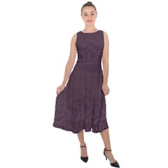 Organic Olive Leaves Pattern Hand Drawn Purple Red Wine Midi Tie-back Chiffon Dress by genx