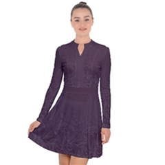 Organic Olive Leaves Pattern Hand Drawn Purple Red Wine Long Sleeve Panel Dress by genx