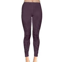 Organic Olive Leaves Pattern Hand Drawn Purple Red Wine Inside Out Leggings by genx