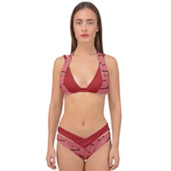 Funny Bacon Slices Pattern Infidel Vintage Red Meat Background  Double Strap Halter Bikini Set by genx