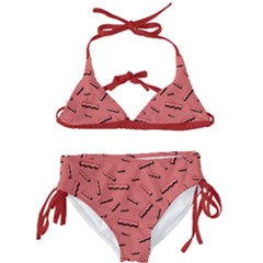 Funny Bacon Slices Pattern Infidel Vintage Red Meat Background  Kids  Classic Bikini Set by genx