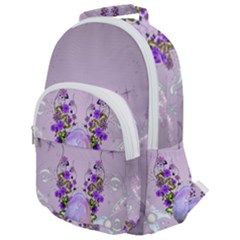 Happy Easter, Easter Egg With Flowers In Soft Violet Colors Rounded Multi Pocket Backpack by FantasyWorld7