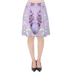 Happy Easter, Easter Egg With Flowers In Soft Violet Colors Velvet High Waist Skirt by FantasyWorld7